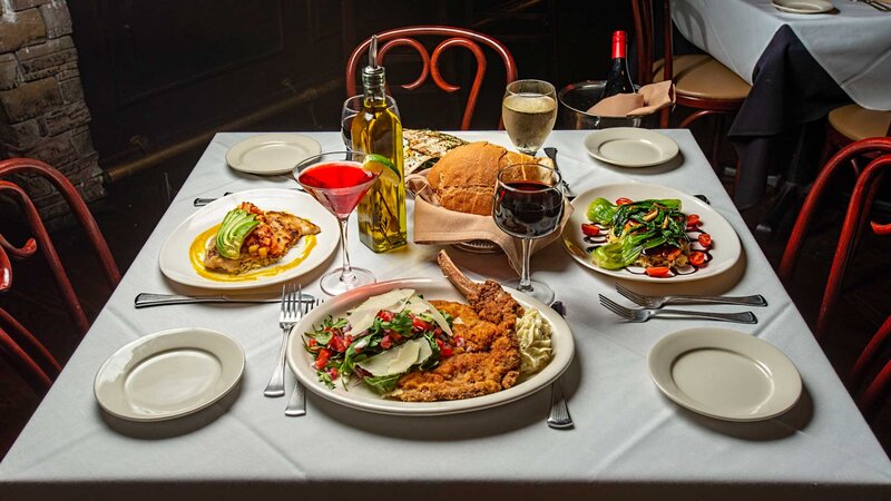 Multiple entrees with fried veal cutlet